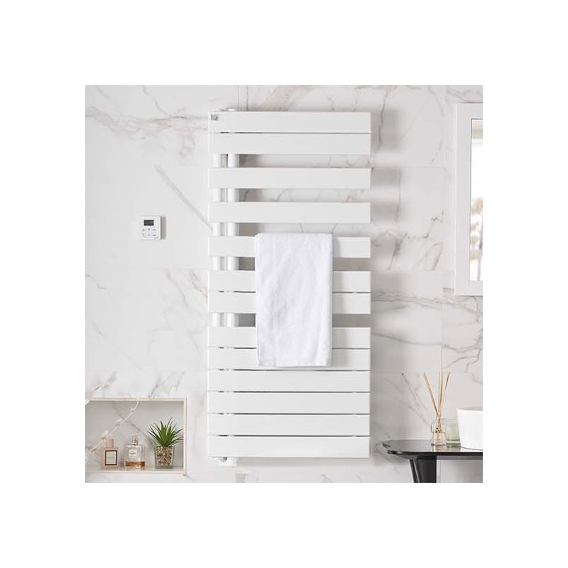 Zehnder Roda Spa Asym Right Heated Towel Rail 805 x 550mm Traffic White