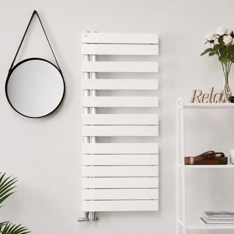 Zehnder Roda Spa Asym Right Heated Towel Rail 1183 x 550mm Traffic White