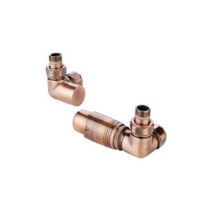 Zehnder Valve Set 11 Double Angled Thermostatic Left Radiator Valves Copper
