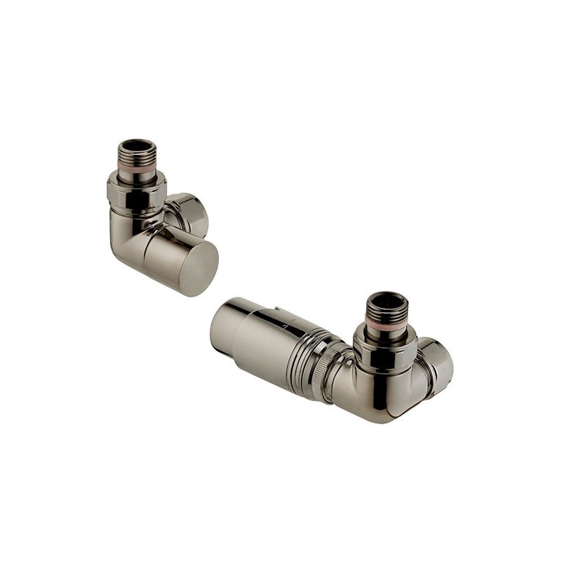 Zehnder Valve Set 11 Double Angled Thermostatic Left Radiator Valves Nickel Nero