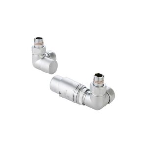 Zehnder Valve Set 11 Double Angled Thermostatic Left Radiator Valves Satin Chrome
