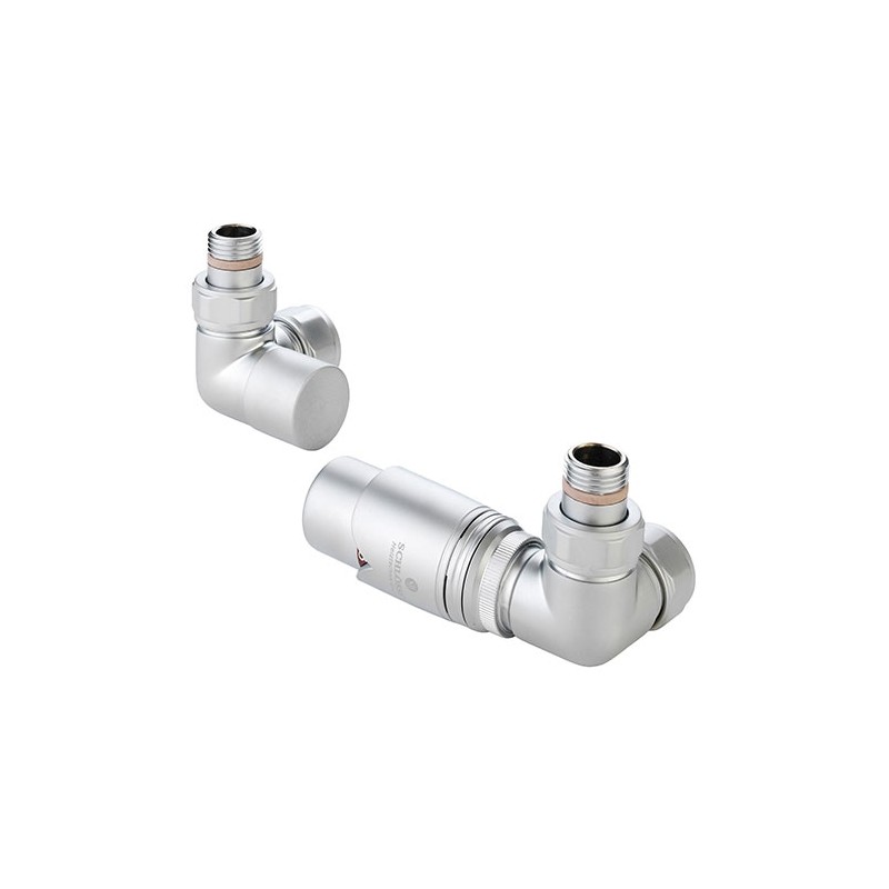 Zehnder Valve Set 11 Double Angled Thermostatic Left Radiator Valves Satin Chrome Zehnder Valve Set 11 Double Angled Thermostatic Left Radiator Valves Satin Chrome