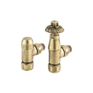 Zehnder Antique Style Valve Set 17 Angled Thermostatic Radiator Valves Brass